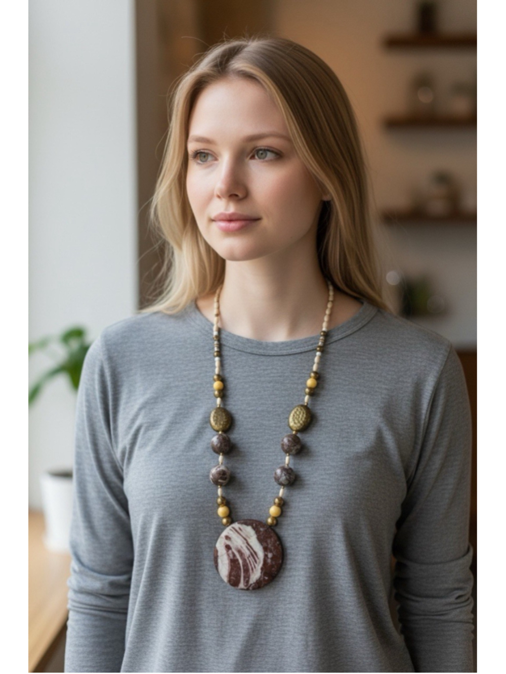Stone Pendant Necklace Long